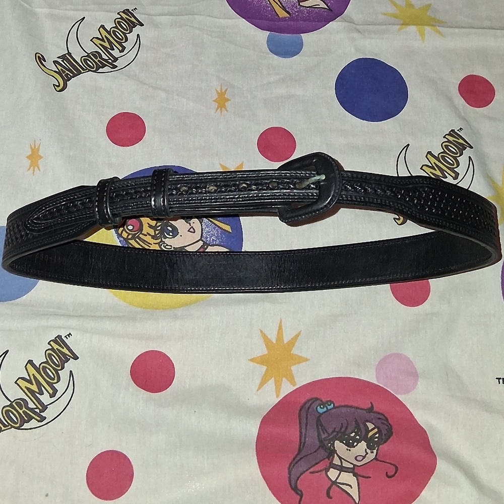 70s Vogt Top Chain Leather Black Vintage Western Beltn